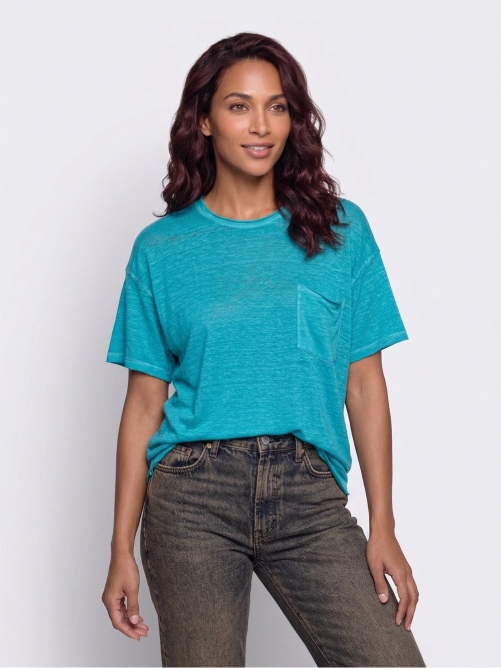 Zenana Oversized Burnout Pocket Tee S/M NWOT Soft Teal Relaxed Top